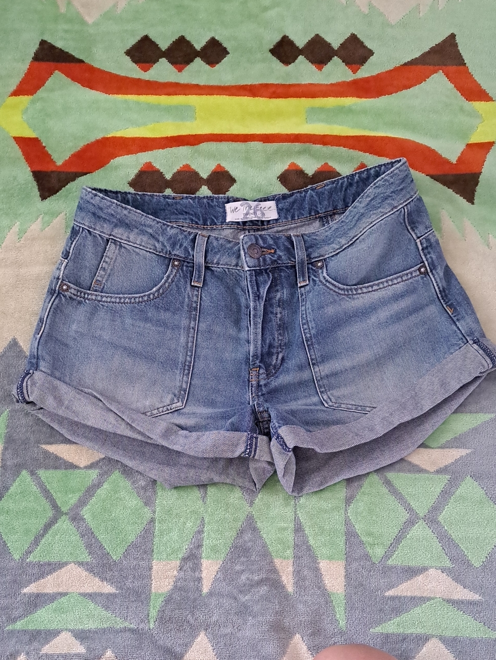 Free People Slouch Shorts. We The Free Blue Denim Roll-Hem Women's Shorts.  26